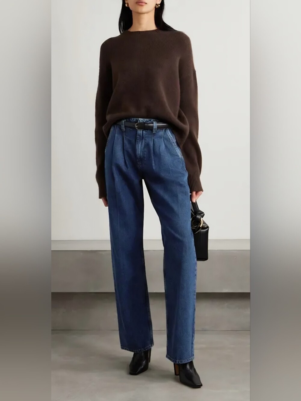 ANINE BING Carrie Pleated High-Rise Straight-Leg Jeans